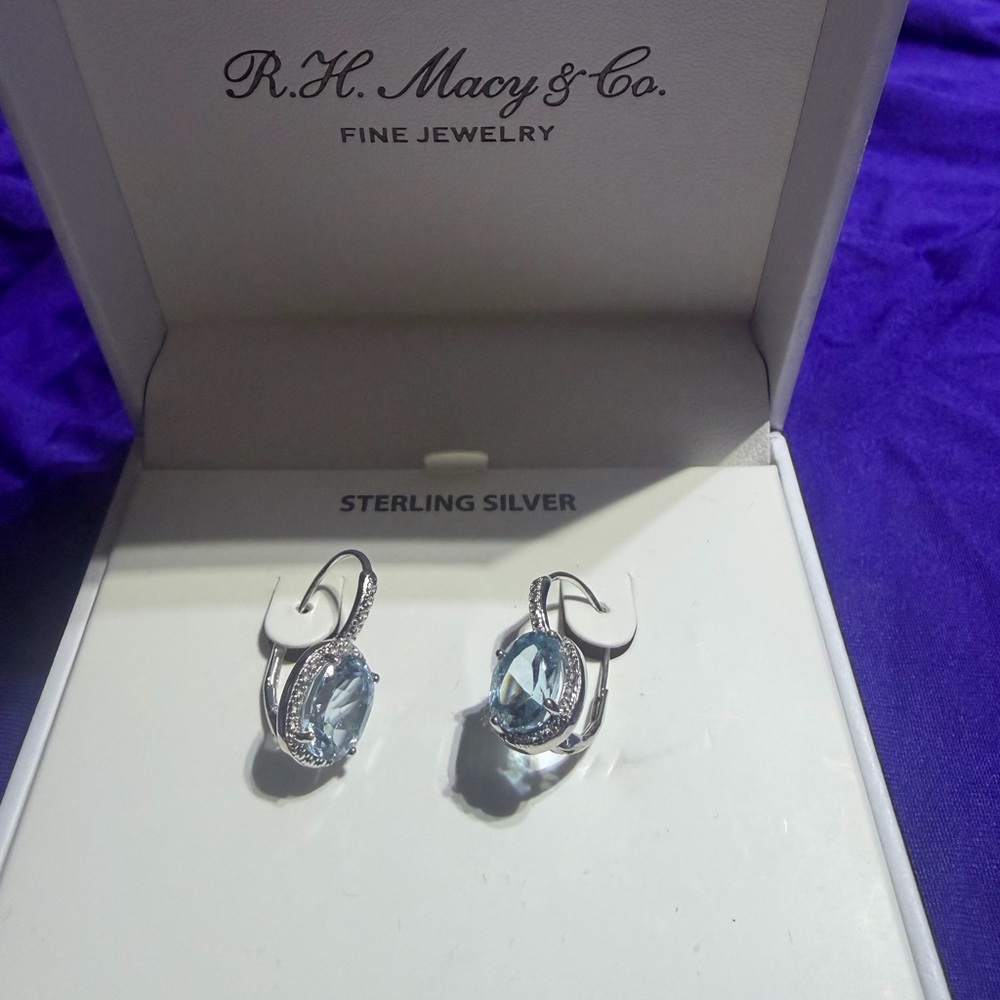 Sterling Silver Earrings with Blue Gemstone